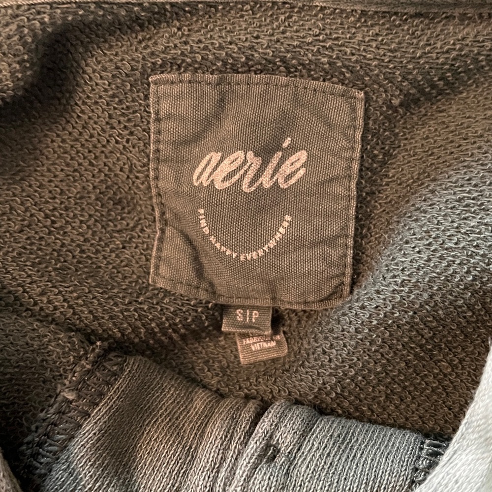 AERIE Oversized Beach Weekend Pullover Henley Hoodie in Forest Green Size Small - Picture 7 of 16